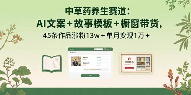 中草药养生赛道：AI文案+故事模板+橱带货，45条作品涨粉13w+单月变现1万+网赚项目-副业赚钱-互联网创业-资源整合御文网赚