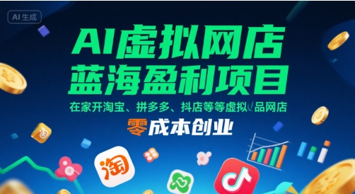 AI虚拟网店蓝海盈利项目，在家开淘宝、拼多多、抖店等虚拟品网店，零成本创业网赚项目-副业赚钱-互联网创业-资源整合御文网赚