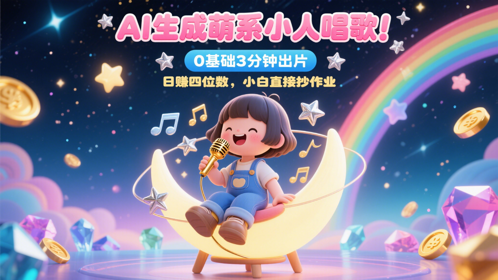 AI生成萌系小人唱歌！0基础3分钟出片，28个作品涨粉9万，日赚四位数，小白直接抄作业网赚项目-副业赚钱-互联网创业-资源整合御文网赚