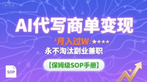 AI代写商单变现，月入过W，永不淘汰副业兼职【保姆级SOP手册】网赚项目-副业赚钱-互联网创业-资源整合御文网赚