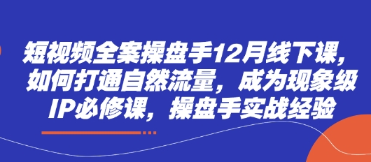 短视频全案操盘手12月线下课，如何打通自然流量，成为现象级IP必修课，操盘手实战经验网赚项目-副业赚钱-互联网创业-资源整合御文网赚