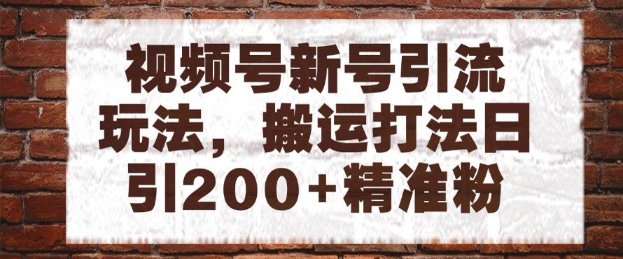 视频号新号引流玩法，搬运打法日引200+精准粉，可矩阵放大【揭秘】网赚项目-副业赚钱-互联网创业-资源整合御文网赚