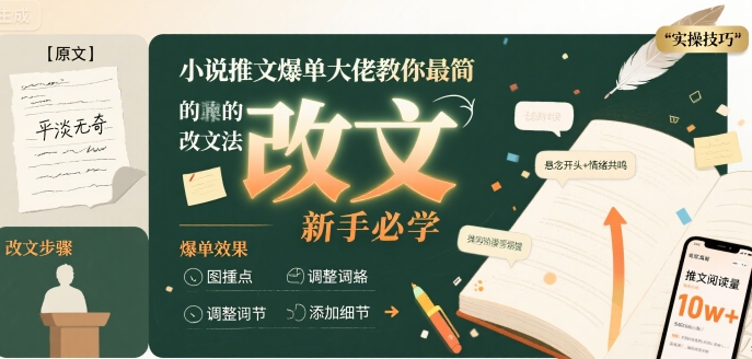 小说推文爆单大佬教你最简单的改文方法实操课，新手必学网赚项目-副业赚钱-互联网创业-资源整合御文网赚