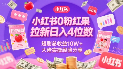 小红书0粉红果短剧拉新日入4位，数短剧总收益10W+大佬实操经验分享网赚项目-副业赚钱-互联网创业-资源整合御文网赚