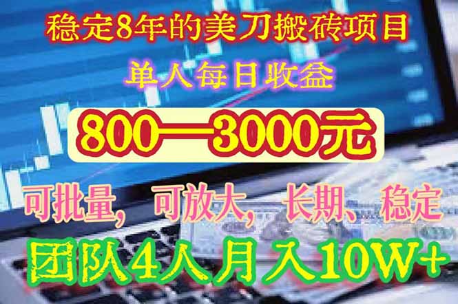 稳定8年的美刀搬砖项目，单人每日收益800—3000.团队4人月入10W+.可线下网赚项目-副业赚钱-互联网创业-资源整合御文网赚