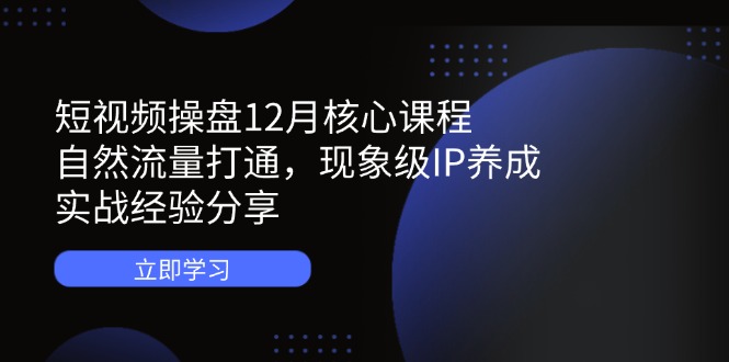 短视频操盘12月核心课程：自然流量打通，现象级IP养成，实战经验分享网赚项目-副业赚钱-互联网创业-资源整合御文网赚