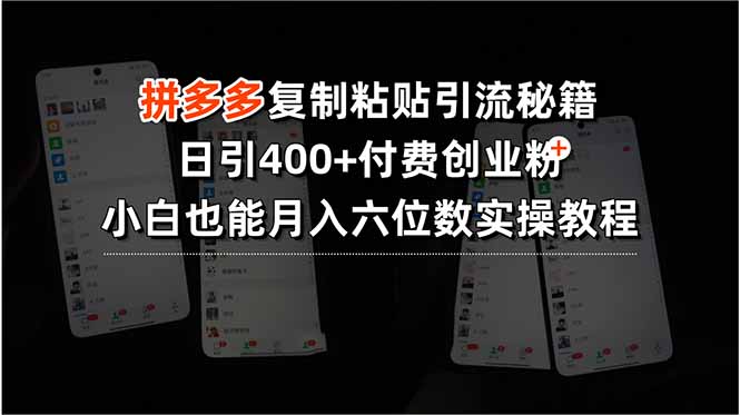 拼多多复制粘贴引流秘籍，日引400+付费创业粉，小白也能月入六位数实操…网赚项目-副业赚钱-互联网创业-资源整合御文网赚