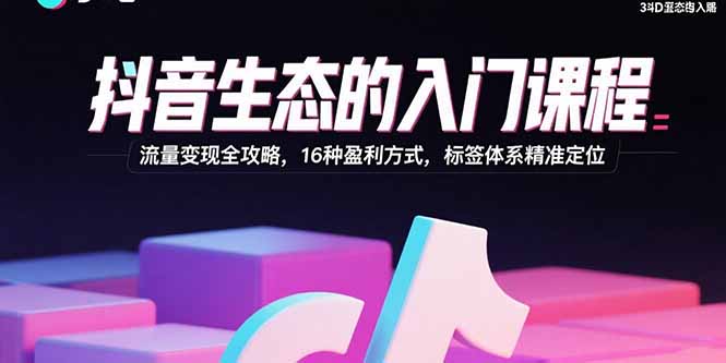 抖音生态的入门课程：流量变现全攻略，16种盈利方式，标签体系精准定位网赚项目-副业赚钱-互联网创业-资源整合御文网赚