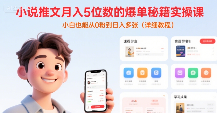 小说推文月入5位数的爆单秘籍实操课，，小白也能从0粉到日入多张(详细教程)网赚项目-副业赚钱-互联网创业-资源整合御文网赚