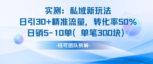 实测私域新玩法日引30加精准流量转化率50%日销5-10单每笔3张网赚项目-副业赚钱-互联网创业-资源整合御文网赚