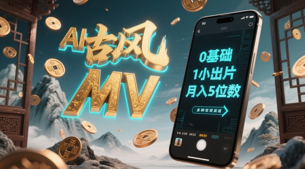 AI一键生成古风音乐MV，0剪辑基础1小时出片，多种变现渠道，一部手机月入5位数网赚项目-副业赚钱-互联网创业-资源整合御文网赚