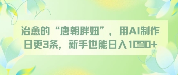 治愈的“唐朝胖妞”，用AI制作日更3条，新手也能日入多张网赚项目-副业赚钱-互联网创业-资源整合御文网赚