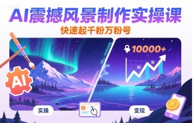 AI震撼风景制作实操课，快速起千粉万粉号网赚项目-副业赚钱-互联网创业-资源整合御文网赚
