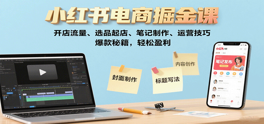 小红书电商掘金课：开店流量、选品起店、笔记制作、运营技巧，爆款秘籍，轻松盈利网赚项目-副业赚钱-互联网创业-资源整合御文网赚