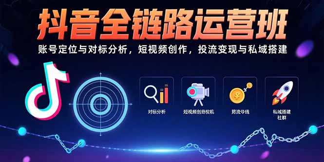 抖音全链路运营班：账号定位与对标分析，短视频创作，投流变现与私域搭建网赚项目-副业赚钱-互联网创业-资源整合御文网赚