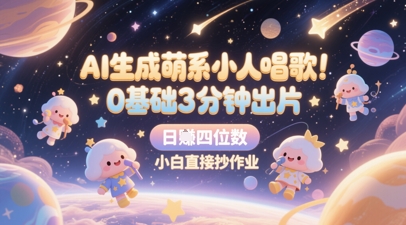 AI生成萌系小人唱歌，0基础3分钟出片，28个作品涨粉8.9W，单条最高19W赞，日入四位数，小白直接抄作业网赚项目-副业赚钱-互联网创业-资源整合御文网赚
