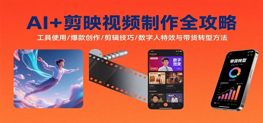 AI+剪映视频制作全攻略：工具使用/爆款创作/剪辑技巧/数字人特效与带货转型方法网赚项目-副业赚钱-互联网创业-资源整合御文网赚