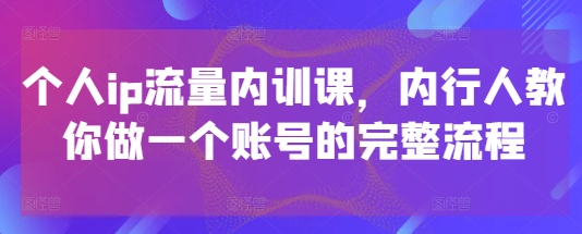 个人ip流量内训课，内行人教你做一个账号的完整流程网赚项目-副业赚钱-互联网创业-资源整合御文网赚