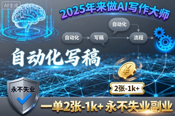 2025年来做AI写作大师，自动化写稿，一单2张-1k+，永不失业副业网赚项目-副业赚钱-互联网创业-资源整合御文网赚