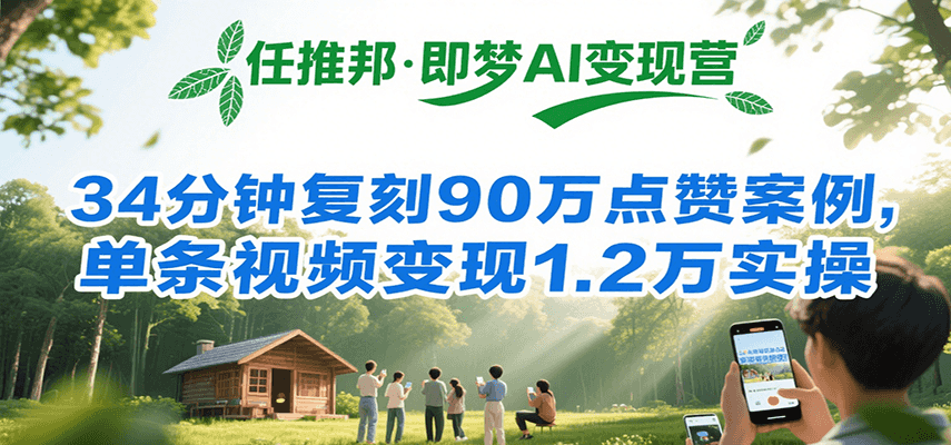 任推邦·即梦AI变现营，34分钟复刻90万点赞案例，单条视频变现1.2万实操网赚项目-副业赚钱-互联网创业-资源整合御文网赚
