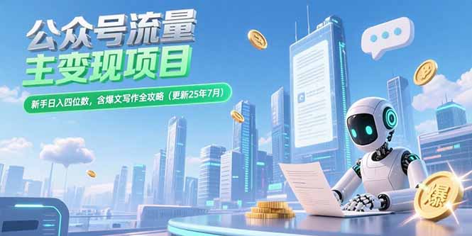 公众号流量主变现项目，新手日入四位数，含爆文写作全攻略(更新25年7月网赚项目-副业赚钱-互联网创业-资源整合御文网赚