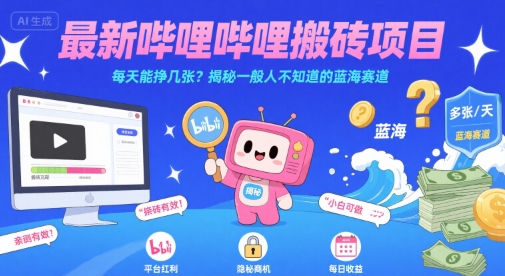 最新哔哩哔哩上B站搬砖项目，每天能挣几张？揭秘一般人不知道的蓝海赛道网赚项目-副业赚钱-互联网创业-资源整合御文网赚
