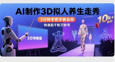 Ai制作3D拟人养生走秀，3分钟手把手教会你，快速起千粉万粉号网赚项目-副业赚钱-互联网创业-资源整合御文网赚