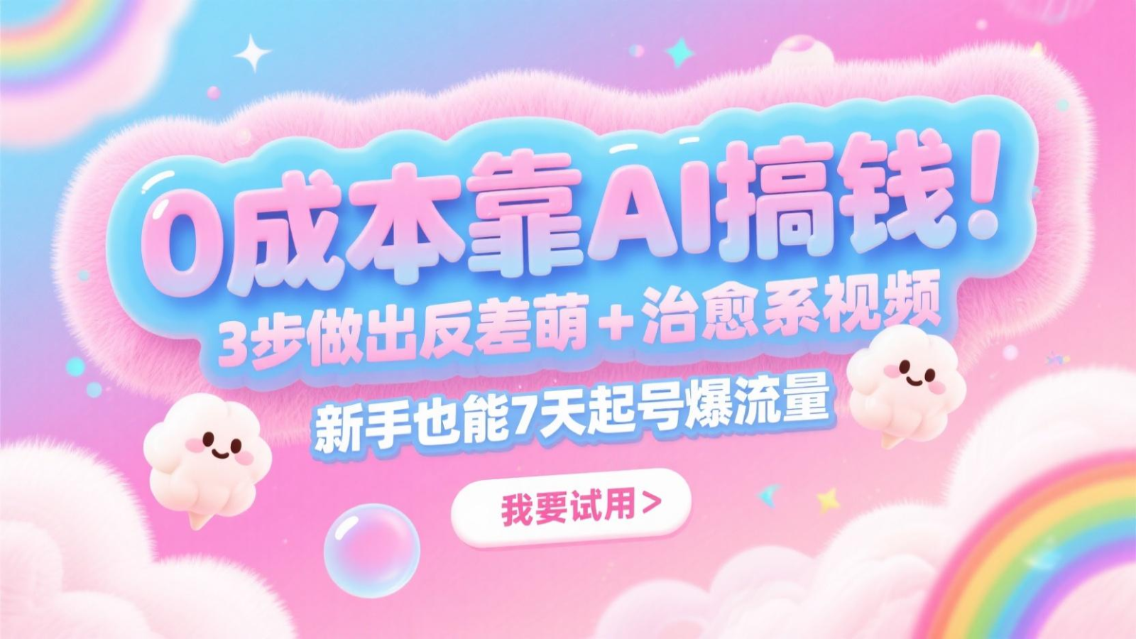 0成本靠AI搞钱！3步做出反差萌+治愈系视频，新手也能7天起号爆流量，月入5位数网赚项目-副业赚钱-互联网创业-资源整合御文网赚