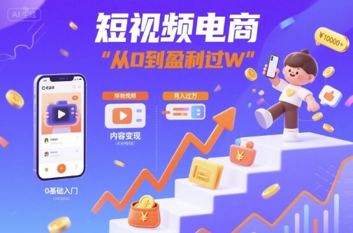 短视频电商：短视频变现从0到盈利过W网赚项目-副业赚钱-互联网创业-资源整合御文网赚