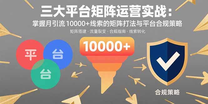 三大平台矩阵运营实战：掌握月引流10000+线索的矩阵打法与平台合规策略网赚项目-副业赚钱-互联网创业-资源整合御文网赚
