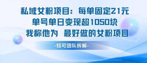 私域女粉项目：每单固定21块，单日变现超1k+，最好做的女粉项目网赚项目-副业赚钱-互联网创业-资源整合御文网赚
