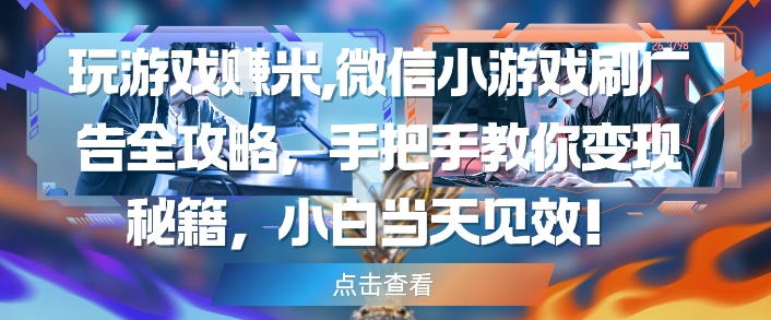 玩游戏挣米，微信小游戏刷广告全攻略，手把手教你变现秘籍，小白当天见效网赚项目-副业赚钱-互联网创业-资源整合御文网赚