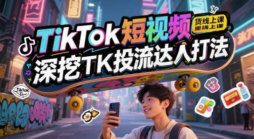 TikTok短视频带货线上课，深挖TK投流达人打法网赚项目-副业赚钱-互联网创业-资源整合御文网赚