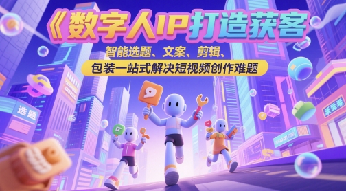 数字人IP打造获客变现实操课，智能选题、文案、剪辑、包装一站式解决短视频创作难题网赚项目-副业赚钱-互联网创业-资源整合御文网赚