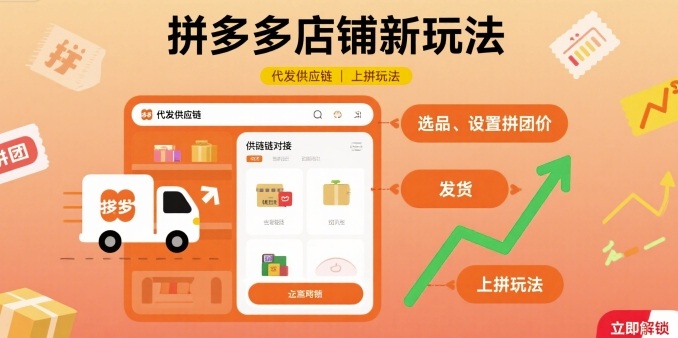 拼多多店铺新玩法，代发供应链上拼玩法网赚项目-副业赚钱-互联网创业-资源整合御文网赚