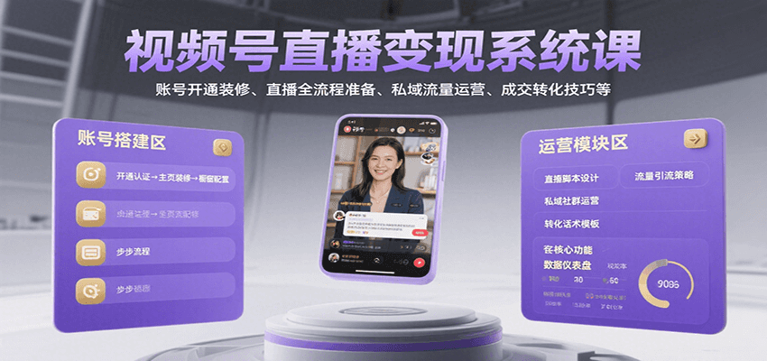 视频号直播变现系统课，账号开通装修、直播全流程准备、私域流量运营、成交转化技巧等网赚项目-副业赚钱-互联网创业-资源整合御文网赚