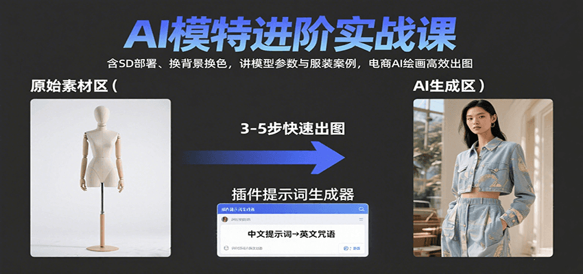 AI模特进阶实战课：含SD部署、换背景换色，讲模型参数与服装案例，电商AI绘画高效出图网赚项目-副业赚钱-互联网创业-资源整合御文网赚