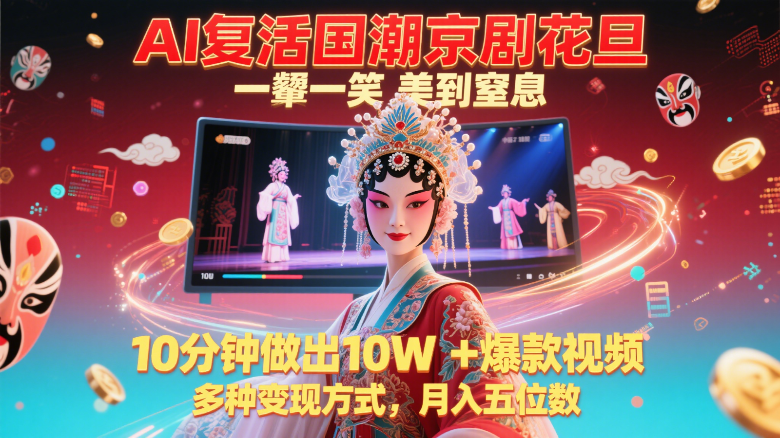 3c5cdea8516133e5e4f34a52d2c90c91.png AI复活国潮京剧花旦,一颦一笑美到窒息,10分钟做出10W+爆款视频,多种变现方式