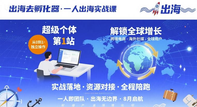 出海去孵化器，一人出海实战课，​超级个体第1站，解锁全球增长网赚项目-副业赚钱-互联网创业-资源整合御文网赚