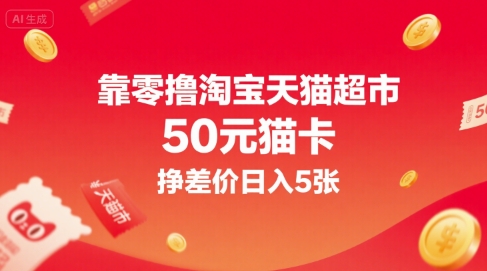 靠零撸淘宝天猫超市50元猫卡，挣差价日入5张网赚项目-副业赚钱-互联网创业-资源整合御文网赚