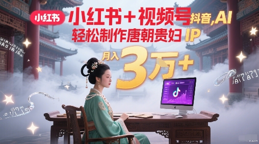 小红书+视频号+抖音，AI轻松制作唐朝贵妇IP，每天30分钟，轻松产出N条，月入3W+网赚项目-副业赚钱-互联网创业-资源整合御文网赚