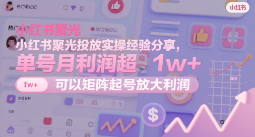 小红书聚光投放实操经验分享，单号月利润超1w+，可以矩阵起号放大利润网赚项目-副业赚钱-互联网创业-资源整合御文网赚