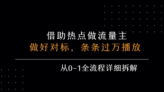 借力热点，乘顺风车玩流量主，条条过万播放， 每月收益5k+，从0-1全流程详细拆解网赚项目-副业赚钱-互联网创业-资源整合御文网赚