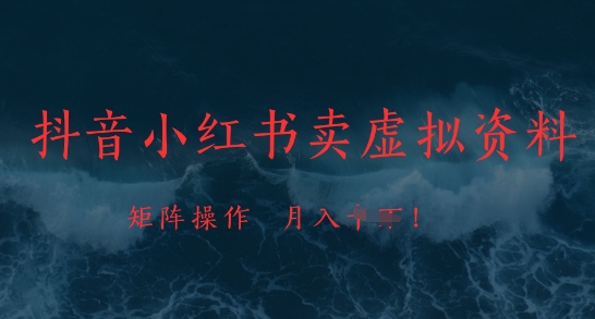 抖音小红书卖虚拟资料，市场需求一直存在，矩阵操作，月入1w+网赚项目-副业赚钱-互联网创业-资源整合御文网赚