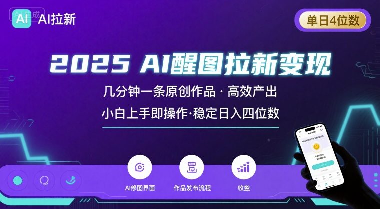 2025最强AI醒图拉新，几分钟一条原创作品，单日收入4位数，小白也能上手操作网赚项目-副业赚钱-互联网创业-资源整合御文网赚