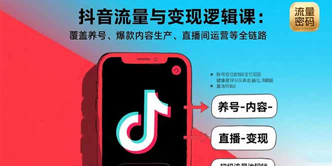 抖音流量与变现逻辑课：覆盖养号、爆款内容生产、直播间运营等全链路网赚项目-副业赚钱-互联网创业-资源整合御文网赚