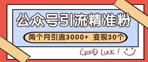 公众号精准粉引流玩法，2个月3000+精准粉，变现30个W【揭秘】网赚项目-副业赚钱-互联网创业-资源整合御文网赚