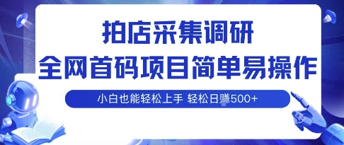 拍店采集调研，全网首码项目，简单易操作， 小白也能轻松上手，多账号操作，轻松日入5张【揭秘】网赚项目-副业赚钱-互联网创业-资源整合御文网赚