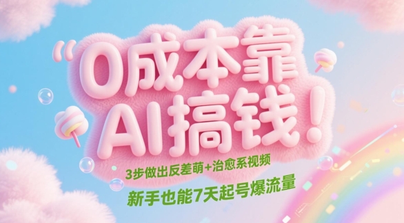 0成本靠AI搞钱！3步做出反差萌+治愈系视频，新手也能7天起号爆流量网赚项目-副业赚钱-互联网创业-资源整合御文网赚