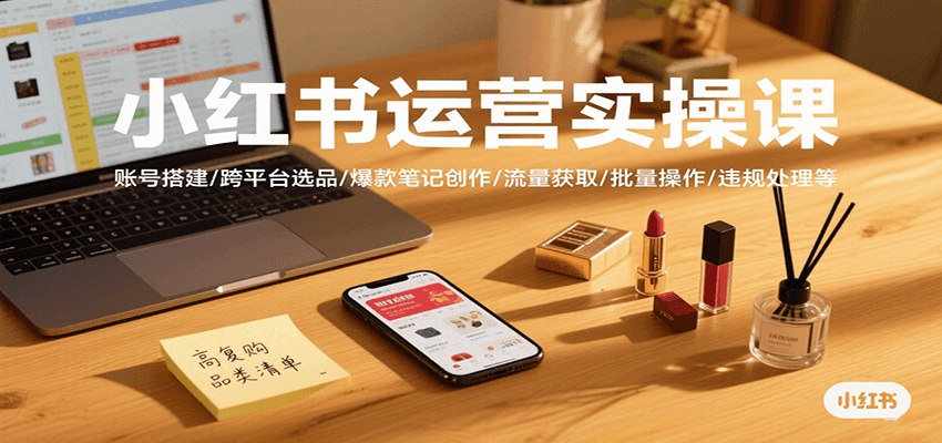 小红书运营实操课，账号搭建/跨平台选品/爆款笔记创作/流量获取/批量操作/违规处理等网赚项目-副业赚钱-互联网创业-资源整合御文网赚